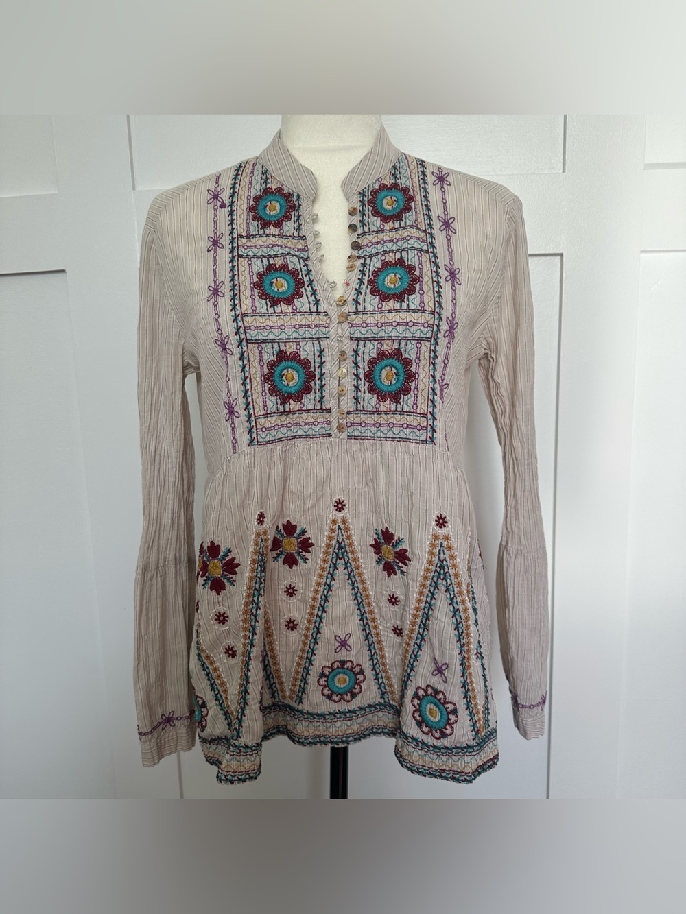 Johnny Was 3J Embroidered Shirt Top Blouse